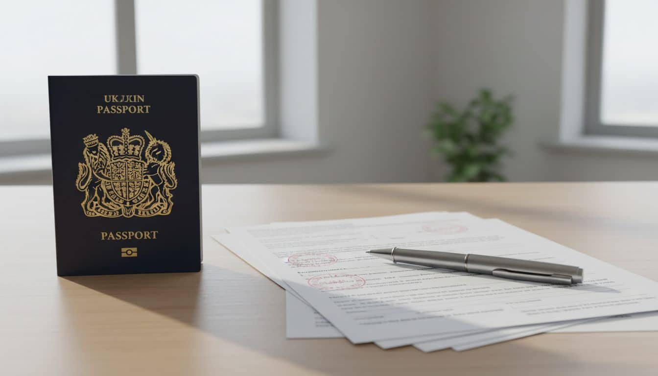 英国预计到达时间和英国签证文件放在桌上，方便对比